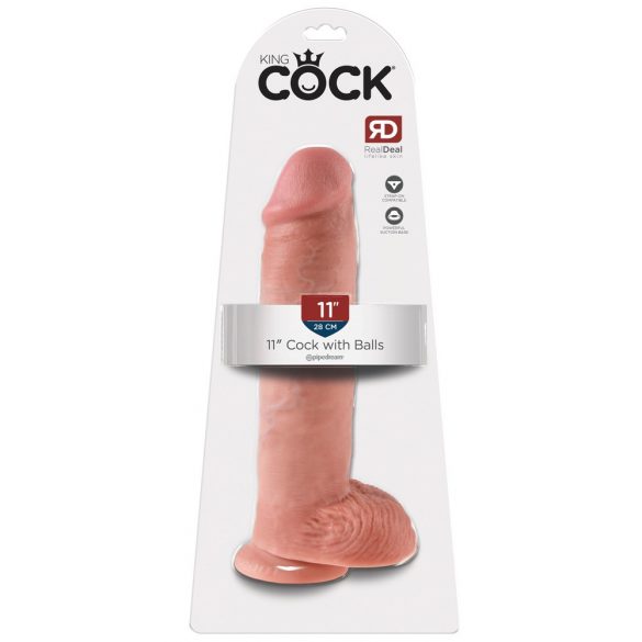 King Cock 11 - Large Suction Cup Dildo with Balls (28cm) - Natural 