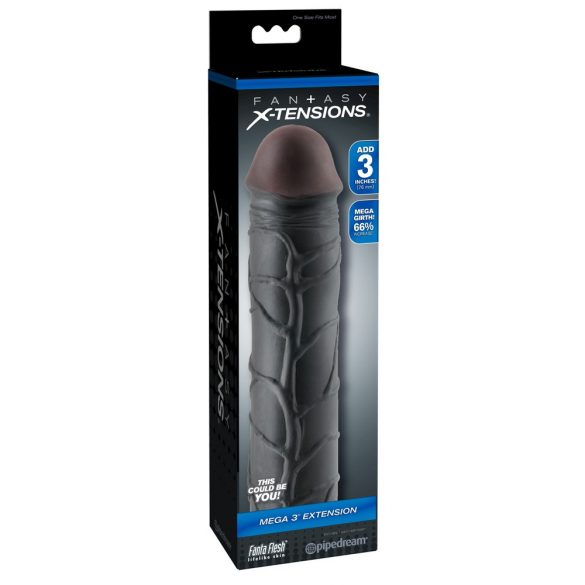 X-TENSION Mega 3 - Realistic Penis Sleeve (22.8cm) - Black 