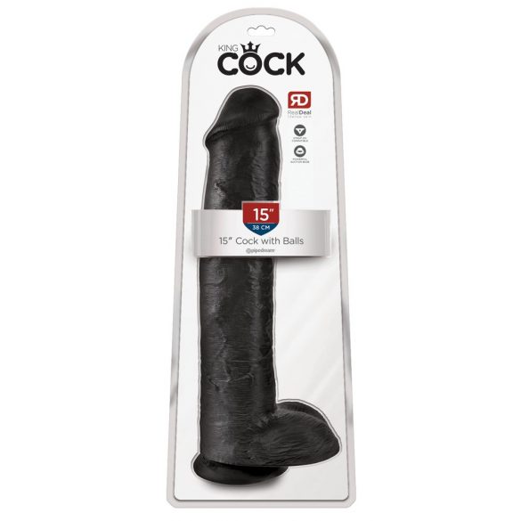 King Cock 15 - Suction Cup Dildo with Balls (38cm) - Black 