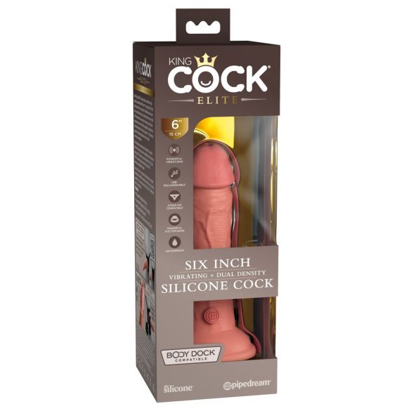 King Cock Elite 6 - Suction Cup Realistic Vibrator 6 inch (Dark Natural) 