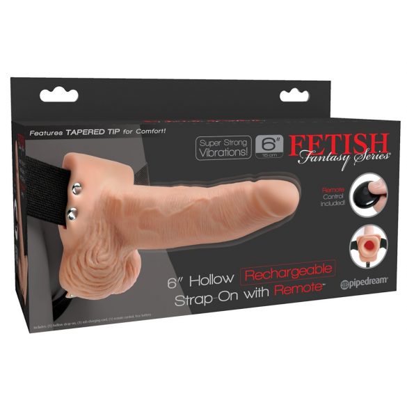 Fetish Strap-On 6 - radio controlled, rechargeable, attachable, hollow vibrator (natural)