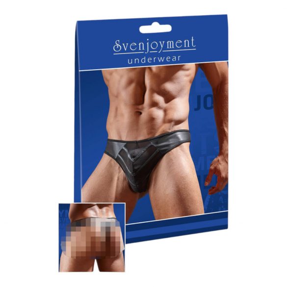 Shiny Men's Thong with Sheer Insert (Black) 