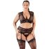 Cottelli Plus Size - Lace Lingerie Set with Rhinestones (Black)  - XL