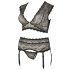 Cottelli Plus Size - Lace Lingerie Set with Rhinestones (Black)  - XL