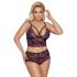 Cottelli Plus Size - Floral Bra Set (Black-Purple) 