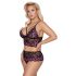 Cottelli Plus Size - Floral Bra Set (Black-Purple)  - 3XL/4XL