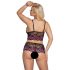 Cottelli Plus Size - Floral Bra Set (Black-Purple)  - 3XL/4XL