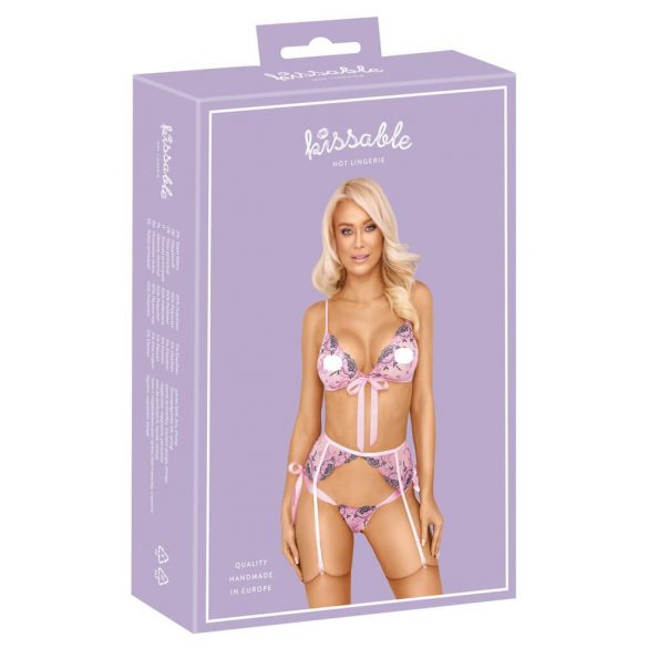 Kissable - Rose Embroidered Lingerie Set (Pink)  - L/XL