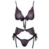 Kissable - Pink and Purple Embroidered Bra Set (Black)  - L/XL