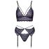 Cottelli - 3-Piece Lace Lingerie Set (Black-Purple) 