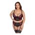 Cottelli Plus Size - Bra and Garter Set (Black-Red) 