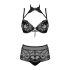 Obsessive Elizenes - Patterned, Sheer Bra Set (Black)  - L/XL