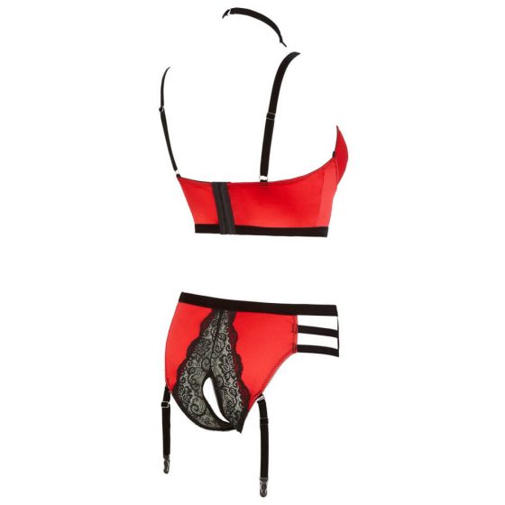 Abierta Fina - sparkly ring and strap bustier set (red and black) - 85B/L