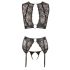 Cottelli Bondage - Glossy Striped, Lace Lingerie Set (4 Pieces)  - M