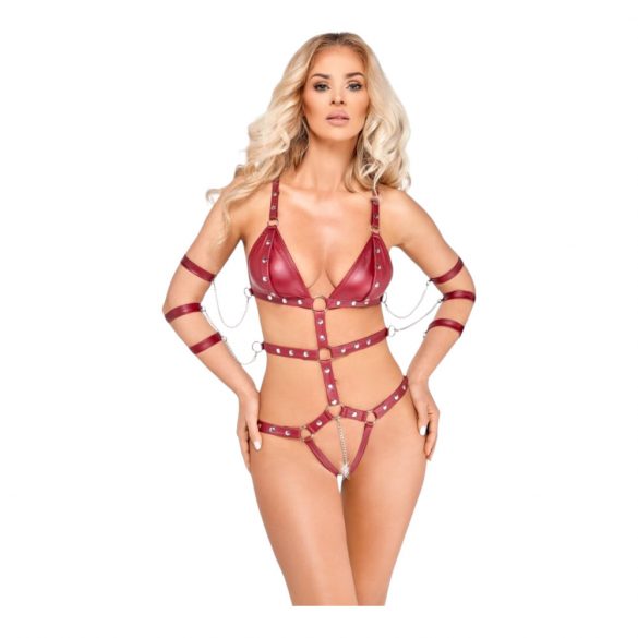 Studded Bondage Bodysuit (Red) - Bad Kitty 