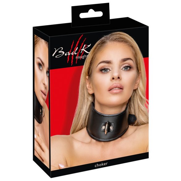 Black Bad Kitty - Faux Leather Collar with Ring 