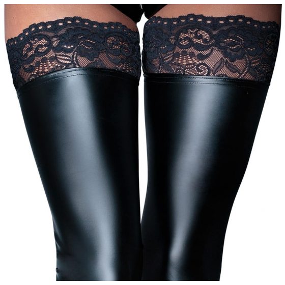 Noir - Lacy, glossy thigh fix (black) - L