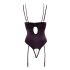 Abierta Fina - Strappy Rhinestone Bodysuit (Black) 