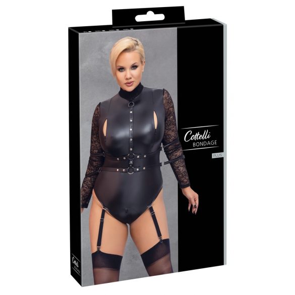 Cottelli Bondage Plus Size - lace sleeve body (black) - 2XL