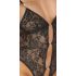 Abierta Fina - Open Lace Bodysuit with Rhinestones (Black-Gold) 