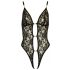 Abierta Fina - Open Lace Bodysuit with Rhinestones (Black-Gold) 