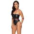 Cottelli Bondage - Glossy Bodysuit with Arm Restraints (Black-Red)  - M