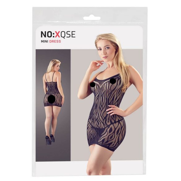 NO:XQSE - Tiger Stripe Sheer Dress with Thong - Black (S-L) 