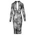 Noir - Sheer Floral Long Sleeve Dress (Black)  - M