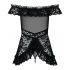 Obsessive Flores - Frilly Floral Babydoll with Thong (Black)  - L/XL