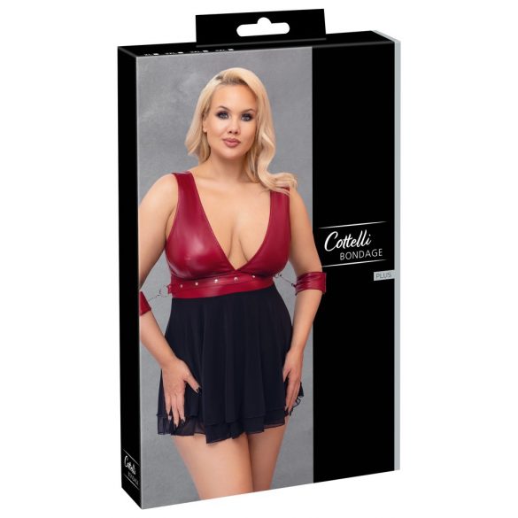 Cottelli Bondage Plus Size - Deep V-Neck Babydoll (Red-Black) 