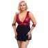 Cottelli Bondage Plus Size - Deep V-Neck Babydoll (Red-Black) 