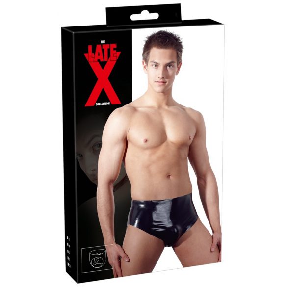 Latex Men's Briefs with Internal Tapered Anal Dildo (Black) 