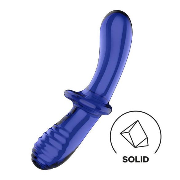 Satisfyer Double Crystal - Dual-Ended Glass Dildo (Blue) 