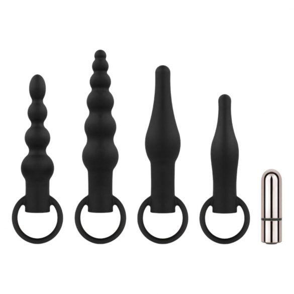 Easytoys - Rechargeable Anal Vibrator Set - 4 Pieces (Black) 