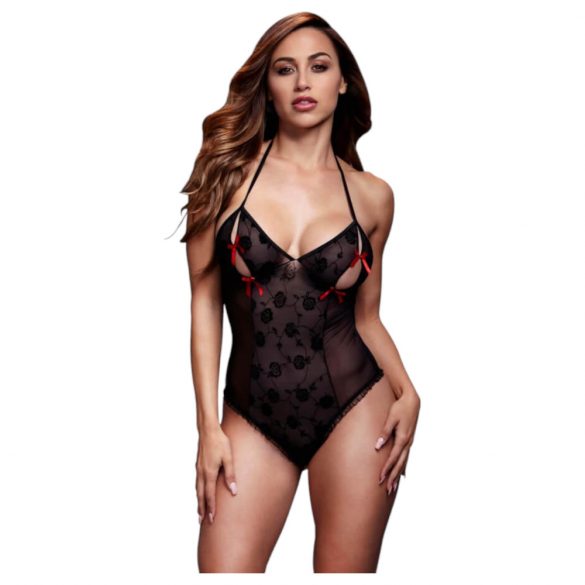 Baci - Transparent Bodysuit with Neck Strap - Black (S-L) 