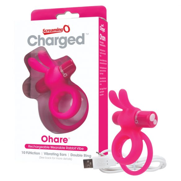 Screaming O Ohare - Rechargeable Rabbit Vibrating Cock Ring (Pink) 