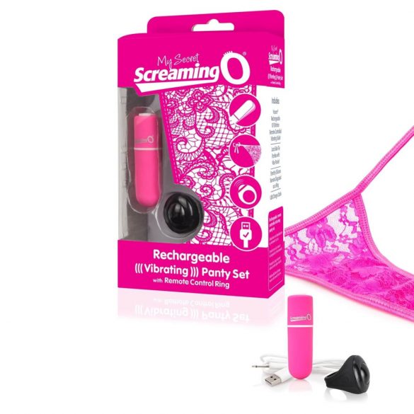 Screaming O Vibrating Panty with Rechargeable Remote (Pink) S-L 