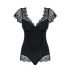 Obsessive Moketta - Lace Frill Striped Bodysuit (Black)  - L/XL