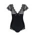 Obsessive Moketta - Lace Frill Striped Bodysuit (Black)  - L/XL