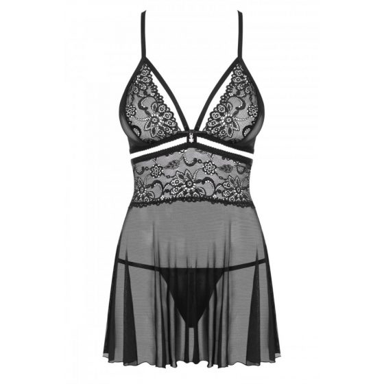 Obsessive 838-BAB-1 - sheer, piquant lace babydoll with thong (black) - XXL